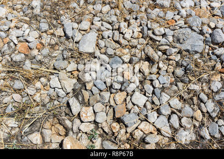 Nahaufnahme einer steinigen Boden von vielen grauen Steinen. Stockfoto