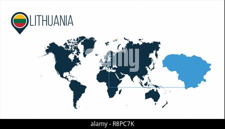 Litauen Standort auf der Weltkarte für Infografiken. Alle Länder der Welt ohne Namen. Litauen runde Markierung in der Karte, PIN oder Marker. Vektor illustr Stock Vektor