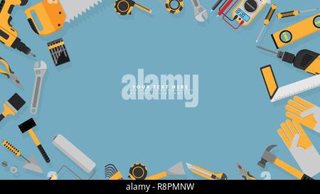 Grenze der gelben Farbe als Hintergrund mit leeren Kopie Platz für Ihren Text einstellen. Vector Illustration ein Teil von Tools Symbole auf Bl isoliert Stock Vektor