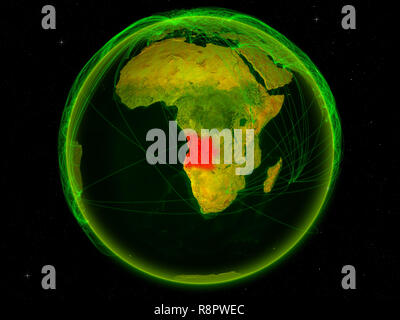 Angola aus dem Weltraum auf dem Planeten Erde mit digitalen Netzwerk für internationale Kommunikation, Technik und Reisen. 3D-Darstellung. Elemente der t Stockfoto