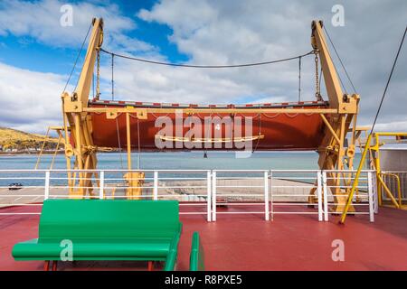 Kanada, Quebec, Capitale-Nationale Region Charlevoix, Saint Simeon, St-Simeon zu Riviere-du-Loup, St. Lawrence River Ferry, Rettungsboot Stockfoto