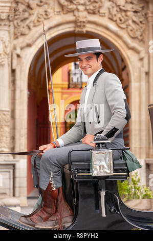 Pferd und Kutsche Fahrer, Sevilla, Spanien Stockfoto