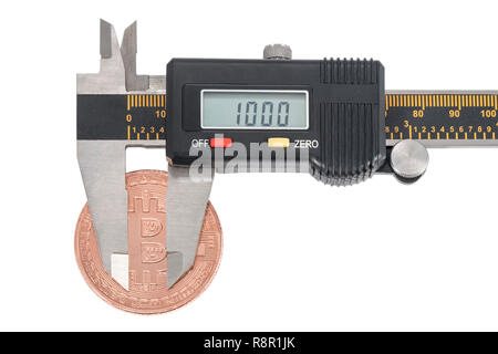 Bitcoin Wechselkurs fallen Konzept zu tausend Dollar mit einem Messtaster, auf weißem Hintergrund Stockfoto