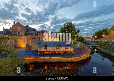 Frankreich, Morbihan, Golf von Morbihan, Vannes, die Stadtmauer, alte Häuser zu waschen, la Marle Fluss, Connetable Turm (Kommandant der Französischen Turm) und der Kathedrale St-Pierre und von Morbihan im Hintergrund Stockfoto