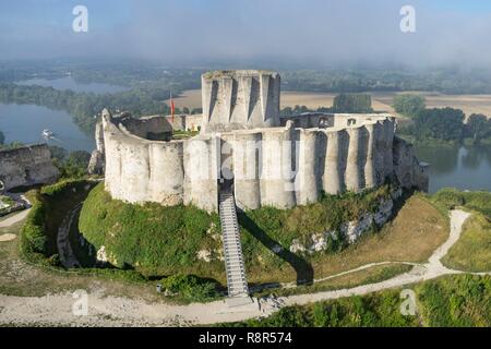 Frankreich, Eure, Les Andelys, Chateau Gaillard, 12. Jahrhundert Festung, erbaut von Richard Coeur de Lion, Seine-Tal (Luftbild) Stockfoto