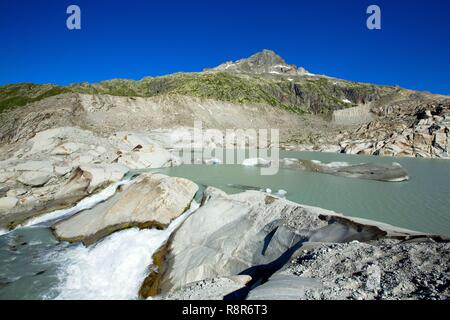 Schweiz, Kanton Wallis, Furkapass, Rhonegletscher, Les Sources du Rhône Stockfoto