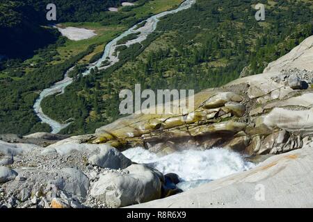 Schweiz, Kanton Wallis, Furkapass, Rhonegletscher, Les Sources du Rhône Stockfoto