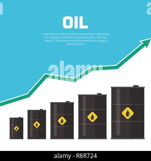 Behälter mit Öl und den Zeitplan des Wachstums. Konzept der Anstieg der Preise für Öl. Ein Vektor Illustration im flachen Stil. Stock Vektor