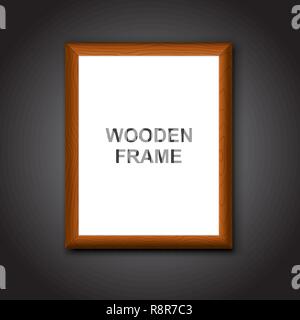 Holz- photoframe auf einem schwarzen Hintergrund mit einem realistischen Schatten. Ein leerer Platz für den Text. Eine Vorlage für ein Banner. Vector Illustration. Stock Vektor