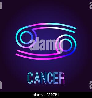 Krebs, Sternzeichen. Die neon-bunt leuchtenden Schriftzug auf einem dunkelblauen Hintergrund. Astrologische Tierkreis Symbol. Vector Illustration. Stock Vektor