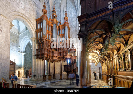 Frankreich, Haute Garonne, Saint Bertrand de Comminges, beschriftet Les Plus beaux villages de France (Schönste Dörfer Frankreichs), fahren Sie auf der El Camino de Santiago, den Standort als Weltkulturerbe von der UNESCO, die Kathedrale Notre Dame, den Chor und die Orgel aus dem 16. Jahrhundert aufgeführt stoppen Stockfoto