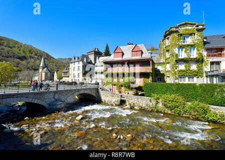 Arreau, Neste d'Aure Ufer, Louron Tal, Hautes Pyrenäen, Frankreich Stockfoto