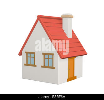 Die 3d-ländlichen Haus mit rotem Dach. Objekte, die über weiß; Stockfoto