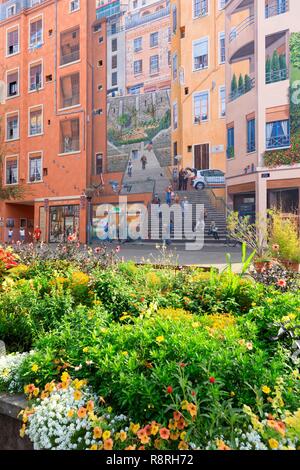 Frankreich, Rhône, Lyon, 4. Arrondissement, Le Plateau Stadtteil La Croix Rousse, Boulevard des Canuts, die Wand des Canuts Stockfoto