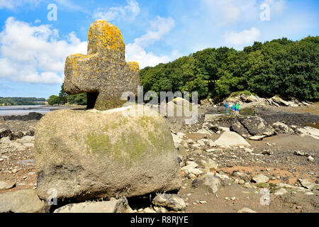 Frankreich, Finistere, Pays des Abers, Legenden Küste, Plouguerneau, Pont Krac'h oder Pont du Diable (Brücke, Aber Wrac'h bei Ebbe des Teufels) Stockfoto