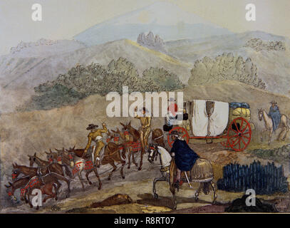 TRAJES CIVILES, MILITARES Y RELIGIOSOS DE MEXIKO - 1828 - COCHE DE COLLERAS DE MEXIKO XALAPA - LITOGRAFIA SIGLO XIX. Autor: LINATI, CLAUDIO. Lage: das Museo DE AMERICA - coleccion. MADRID. Spanien. Stockfoto