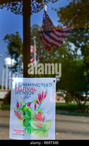 Ein Schild im Schaufenster wirbt die Strawberry Plains Audubon Center Hummingbird Festival Sept. 25, 2011 in Holly Springs, Fräulein das Festival ziehen Stockfoto