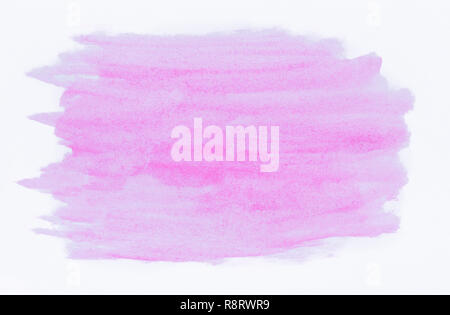 Abstrakte handbemalte rosa gefärbte Aquarell Hintergrund mit Aquarell Flecken und Papier Textur auf weißem Hintergrund. Stockfoto