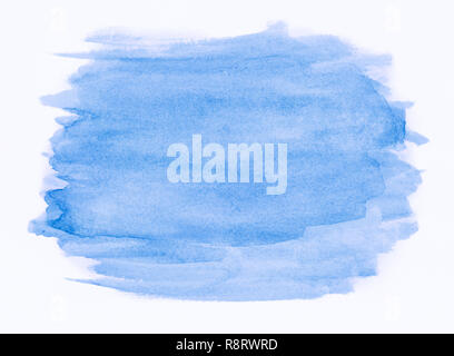 Abstrakte handbemalt Blau Aquarell Hintergrund mit Aquarell Flecken und Papier Textur auf weißem Hintergrund. Stockfoto
