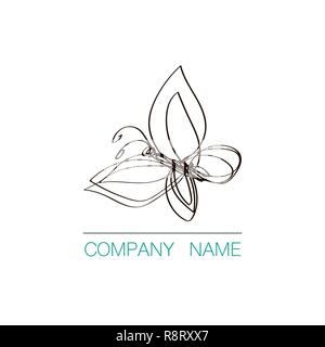 Durchgehende Linie butterfly Logo Design. Hand gezeichnet Vektor Emblem. Stock Vektor