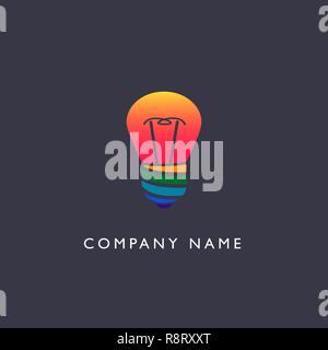 Buntes Licht Lampe Symbol auf schwarzem Hintergrund. Glühbirne als kreative Idee Konzept. Design der Webseiten, Symbol, Logo, Emblem Stock Vektor