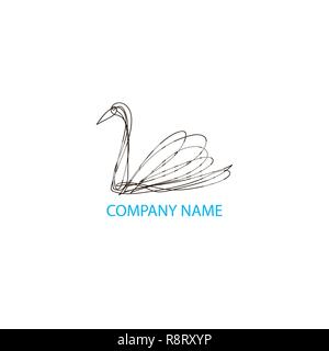 Durchgehende Linie swan Logo Design. Hand gezeichnet Vektor Emblem. Stock Vektor