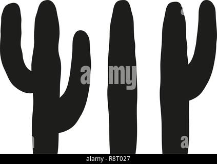 Schwarze und weiße mexikanischen Kakteen Silhouette. Stock Vektor
