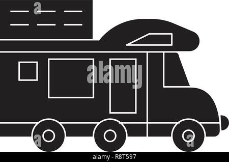 Camping van schwarz Vektor Konzept Symbol. Camping van Flachbild Illustration, Zeichen Stock Vektor