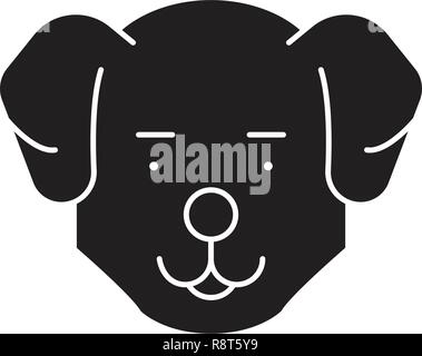 Süßer hund Kopf schwarz Vektor Konzept Symbol. Süßer hund Kopf, flache Illustration, Zeichen Stock Vektor