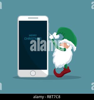 Santa claus elf Drücken ein Handy Stock Vektor