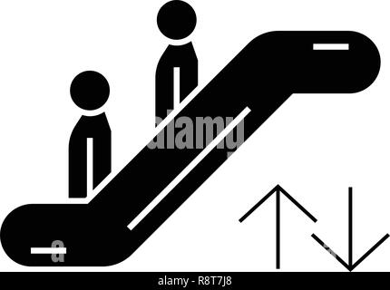 Rolltreppe schwarz Vektor Konzept Symbol. Rolltreppe flachbild Illustration, Zeichen Stock Vektor