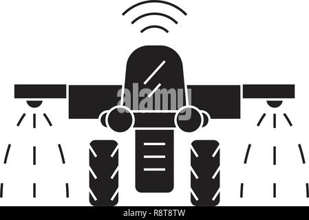 Bewässerung Traktor schwarz Vektor Konzept Symbol. Bewässerung Traktor flachbild Illustration, Zeichen Stock Vektor