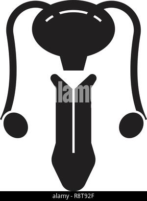 Das männliche Fortpflanzungssystem schwarz Vektor Konzept Symbol. Das männliche Fortpflanzungssystem flachbild Illustration, Zeichen Stock Vektor