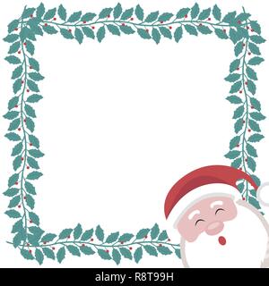 Weihnachtskarte mit Rahmen von Holly Zweige und Santa Claus Stock Vektor