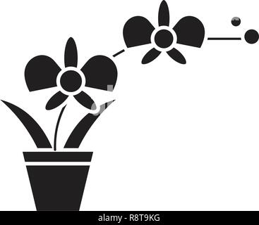 Orchid pot schwarz Vektor Konzept Symbol. Orchid pot Flachbild Illustration, Zeichen Stock Vektor