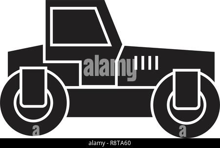 Strasse Roller Black vector Konzept Symbol. Straßenwalze flachbild Illustration, Zeichen Stock Vektor