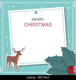 Schöne Weihnachtskarte mit Rentieren und Holly Blätter Stock Vektor