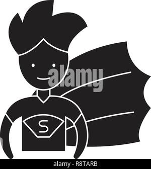 Super Hero kid schwarz Vektor Konzept Symbol. Super Hero kid Flachbild Illustration, Zeichen Stock Vektor