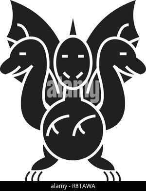 Dreiköpfige Schlange schwarz Vektor Konzept Symbol. Dreiköpfige Schlange flach Illustration, Zeichen Stock Vektor