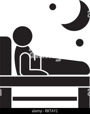 Probleme mit dem Schlafen schwarz Vektor Konzept Symbol. Probleme mit dem Schlafen flach Illustration, Zeichen Stock Vektor