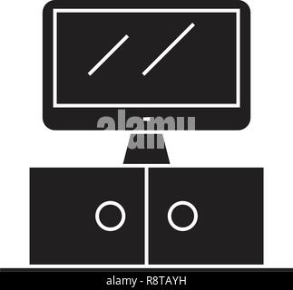 Tv auf einem Nachttisch schwarz Vektor Konzept Symbol. Tv auf einem Nachttisch flachbild Illustration, Zeichen Stock Vektor