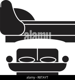 2 Doppelbetten schwarz Vektor Konzept Symbol. 2 Doppelbetten flachbild Illustration, Zeichen Stock Vektor
