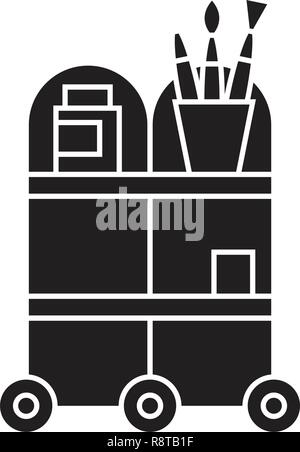 Kellner Trolley schwarz Vektor Konzept Symbol. Kellner trolley Flachbild Illustration, Zeichen Stock Vektor