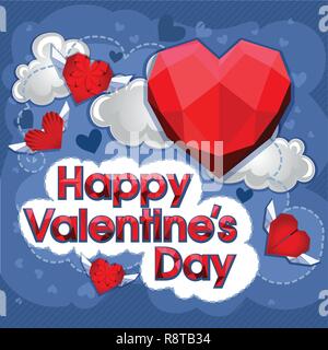 Schneiden Sie das Papier red Valentine Herzen abstrakte Komposition. Vector Illustration. Liebe Schriftzug vektor Kalligraphie. Origami Stock Vektor