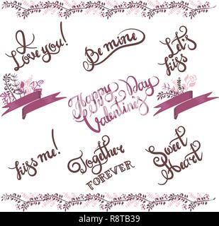 Valentinstag Hand gezeichnet Kalligraphie Satz Stock Vektor