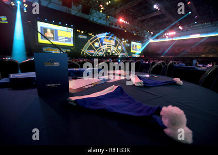 Allgemeine Ansicht von William Hill Branding bei Tag fünf der William Hill World Darts-WM im Alexandra Palace, London. Stockfoto