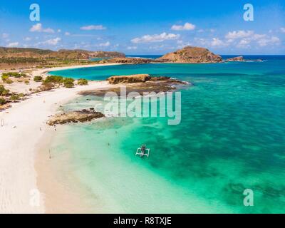 Indonesien, Lombok, Kuta, Tanjung Ann Strand (Luftbild) Stockfoto