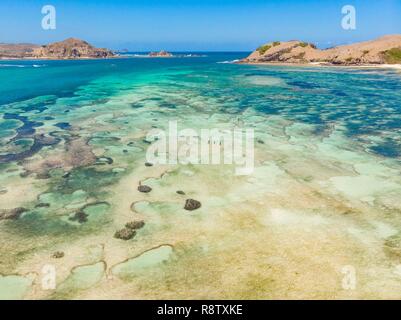 Indonesien, Lombok, Kuta, Tanjung Ann Strand (Luftbild) Stockfoto