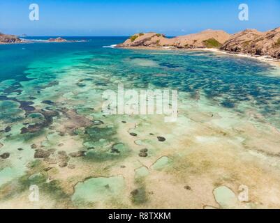 Indonesien, Lombok, Kuta, Tanjung Ann Strand (Luftbild) Stockfoto