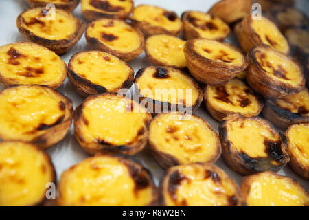 Pastel de nata Portugiesische ei Torte Gebäck in der Bäckerei Fenster angezeigt Stockfoto